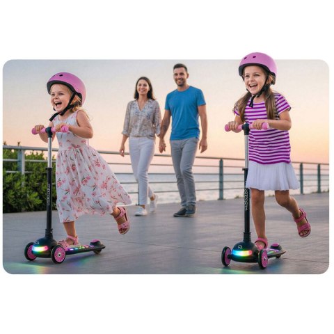 Hulajnoga trójkołowa dla dzieci balansowa LED Ricokids Glowi - czarno-różowa