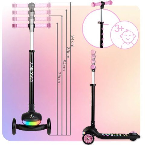 Hulajnoga trójkołowa dla dzieci balansowa LED Ricokids Glowi - czarno-różowa