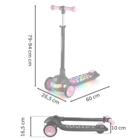 Hulajnoga trójkołowa dla dzieci balansowa LED Ricokids Glowi - czarno-różowa