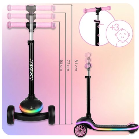 Hulajnoga trójkołowa dla dzieci balansowa LED Ricokids Leddi - czarno-różowa