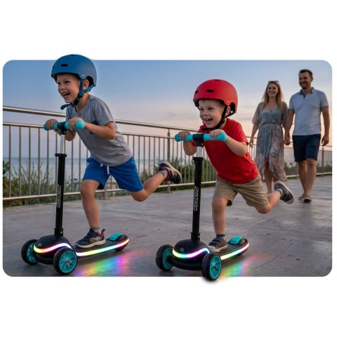 Hulajnoga trójkołowa dla dzieci balansowa LED Ricokids Leddi - czarno-turkusowa