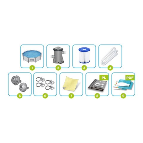 Basen ogrodowy stelażowy 305 x 76 cm zestaw 9w1 Bestway 56408