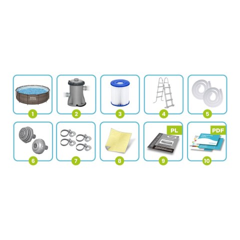 Basen ogrodowy stelażowy 366 x 100 cm zestaw 10w1 Bestway 56709