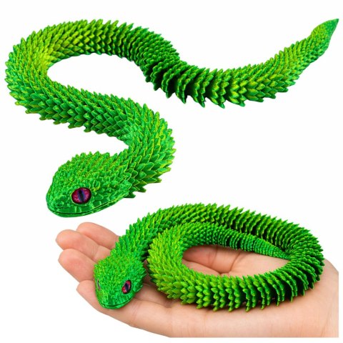Figurka Dekoracyjna 3D Wąż Segmentowy Zielony Mieniący Się Ruchomy 45 cm