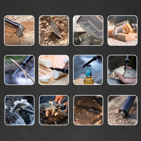 Saperka wielofunkcyjna na survival bushcraft nóż zbijak krzesiwo gwizdek harpun - szara
