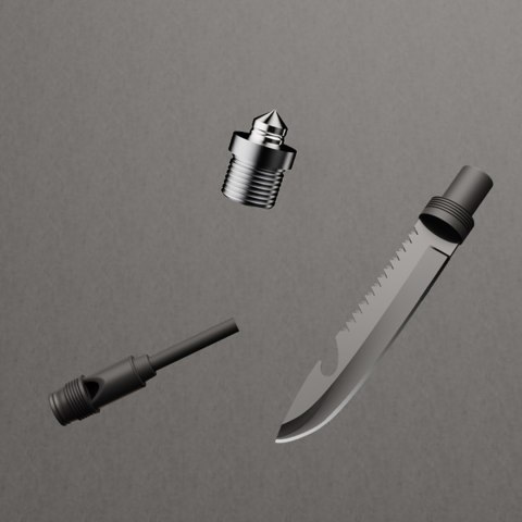 Saperka wielofunkcyjna na survival bushcraft nóż zbijak krzesiwo gwizdek harpun - szara