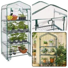 Mini Szklarnia Balkonowa Ogrodowa 4 Półki Metalowe Folia PVC 69 x 49 x 157cm