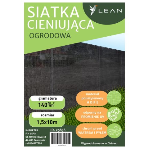 Siatka Cieniująca Na Ogrodzenie Płot Maskująca Zielona 1.5M 10M 140g/m²