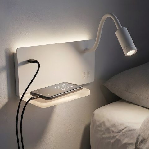 Lampa nocna z półką Shelf Led 4W+5W+2W prawa Biały