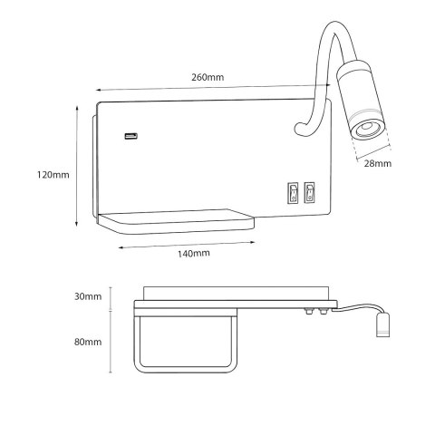 Lampa nocna z półką Shelf Led 4W+5W+2W prawa Biały