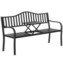 Ławka Ogrodowa Taras Ogród Park Metalowa Oparcie Stolik Czarna 150 cm
