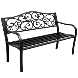 Ławka Ogrodowa Taras Ogród Park Metalowa Oparcie Zdobiona Czarna 127 cm