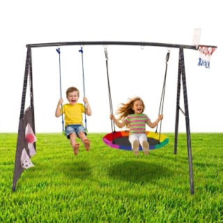 Plac zabaw dla dzieci huśtawka ogrodowa 4w1 kosz do koszykówki bocianie gniazdo ECOTOYS