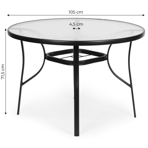 Stolik ogrodowy okrągły 105 cm na taras ogród balkon szkło hartowane otwór na parasol MultiGarden