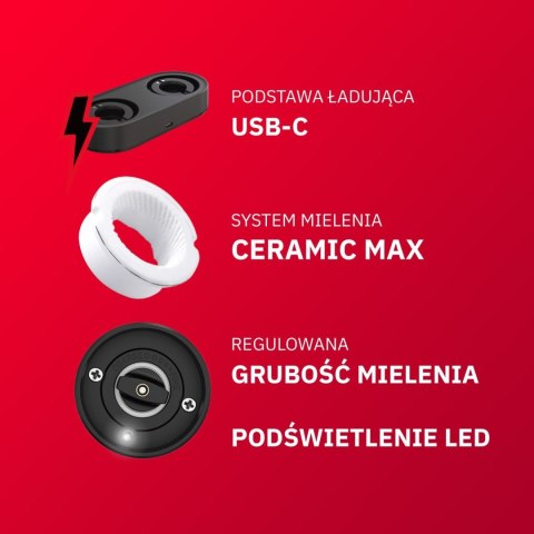 Elektryczny młynek do soli i pieprzu akumulatorowy USB zestaw 2 sztuki regulacja mielenia podświetlenie