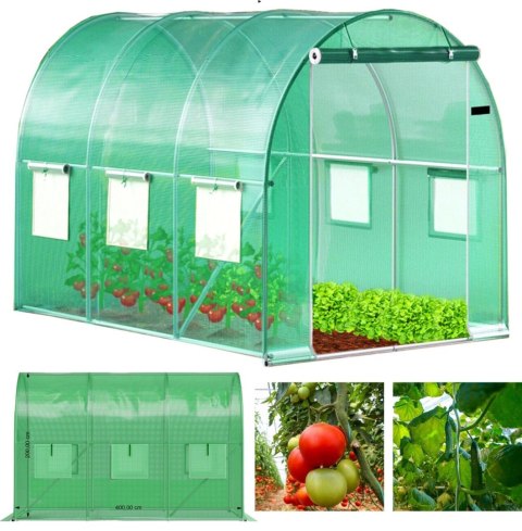 Szklarnia tunel ogrodowy foliowy 4x2,5x2 m 10 m² metalowy stelaż folia UV