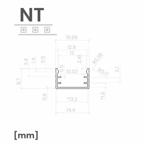 Profil LED natynkowy NT zestaw z kloszem mlecznym Czarny 2m