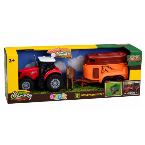 Traktor z Przyczepą Do Transportu Konia Figurka Światła Dźwięki 3 el.