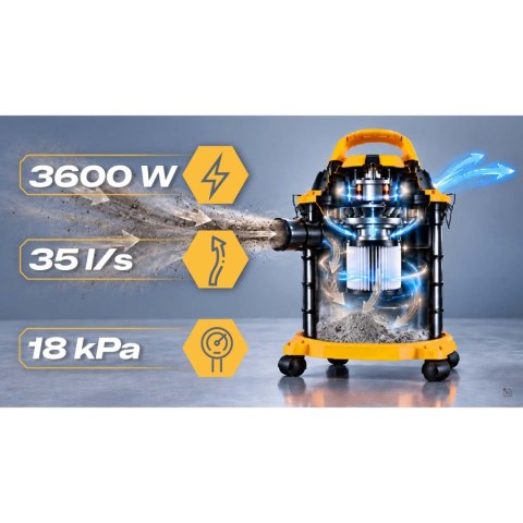 Odkurzacz przemysłowy 20 l 3600 W uniwersalny na mokro i sucho HM-407