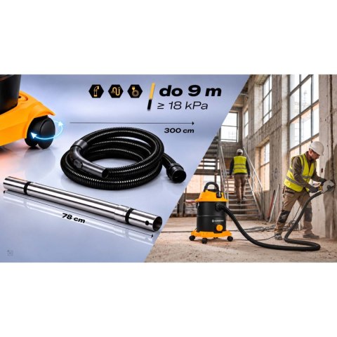Odkurzacz przemysłowy 20 l 3600 W uniwersalny na mokro i sucho HM-407