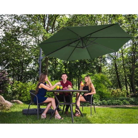 Parasol ogrodowy na wysięgniku bocznym uchylny okrągły śr. 300 cm zielony Parasol ogrodowy na wysięgniku bocznym uchylny okrągły śr. 300 cm zielony