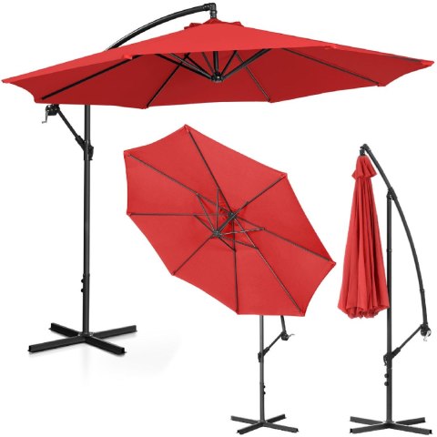 Parasol ogrodowy na wysięgniku okrągły uchylny śr. 300 cm czerwony