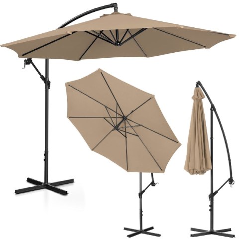 Parasol ogrodowy na wysięgniku okrągły uchylny śr. 300 cm szarobrązowy