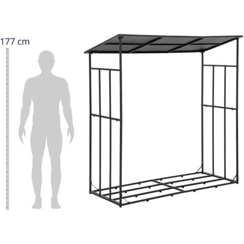 Stojak na drewno opałowe metalowy zewnętrzny z dachem do 350 kg 187.5 x 62 x 195 cm Stojak na drewno opałowe metalowy zewnętrzny z dachem do 350 kg 187.5 x 62 x 195 cm